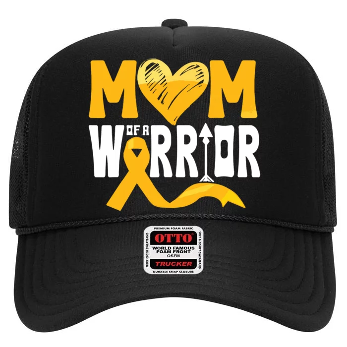 Mom Of A Warrior Childhood Cancer Awareness Gold Ribbon High Crown Mesh Trucker Hat