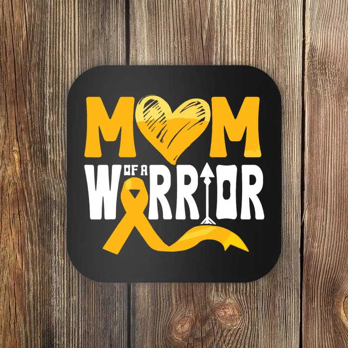 Mom Of A Warrior Childhood Cancer Awareness Gold Ribbon Coaster