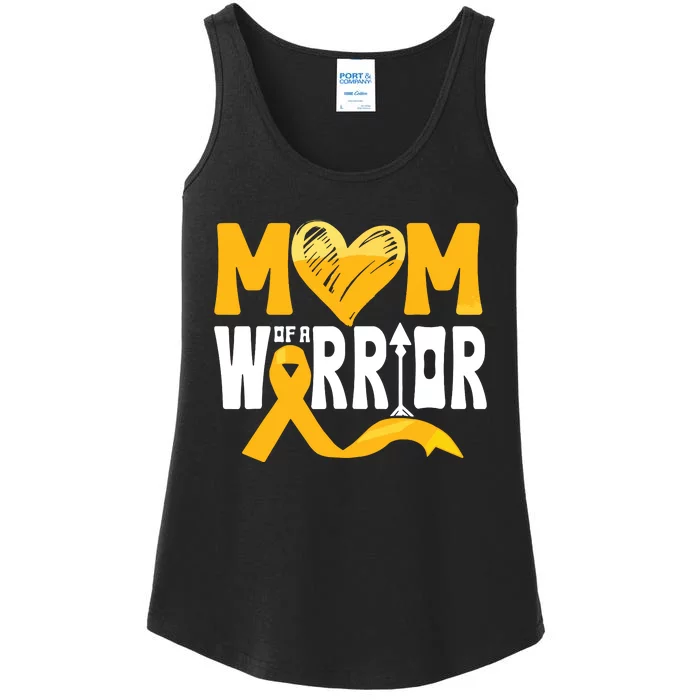 Mom Of A Warrior Childhood Cancer Awareness Gold Ribbon Ladies Essential Tank