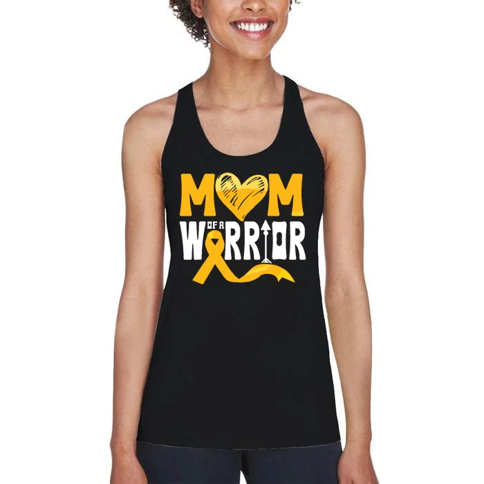 Mom Of A Warrior Childhood Cancer Awareness Gold Ribbon Women's Racerback Tank