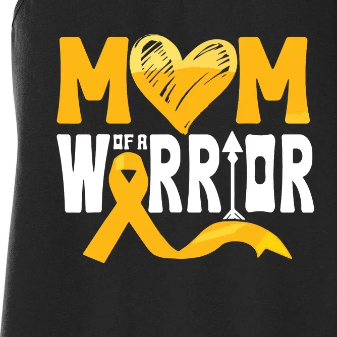 Mom Of A Warrior Childhood Cancer Awareness Gold Ribbon Women's Racerback Tank