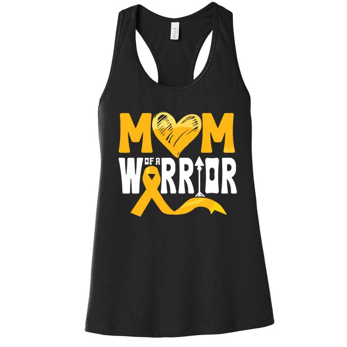 Mom Of A Warrior Childhood Cancer Awareness Gold Ribbon Women's Racerback Tank