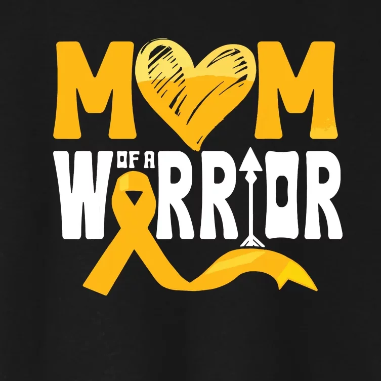 Mom Of A Warrior Childhood Cancer Awareness Gold Ribbon Women's Crop Top Tee