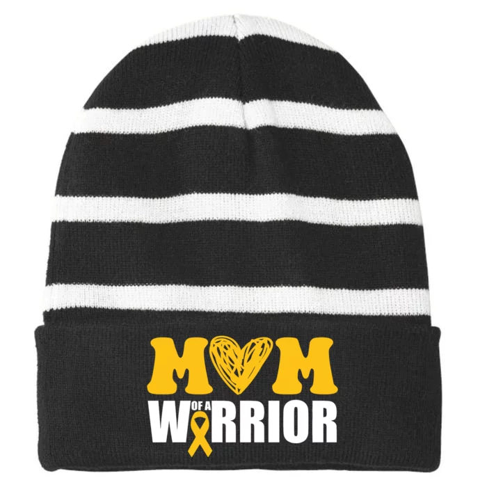 Mom Of A Warrior Childhood Cancer Awareness Striped Beanie with Solid Band