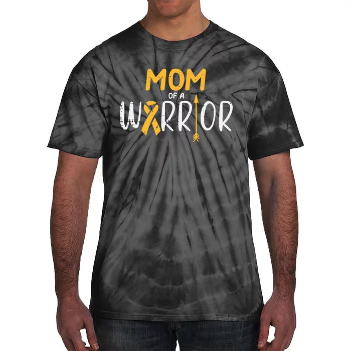 Mom Of A Warrior Childhood Cancer Ribbon Awareness Family Tie-Dye T-Shirt