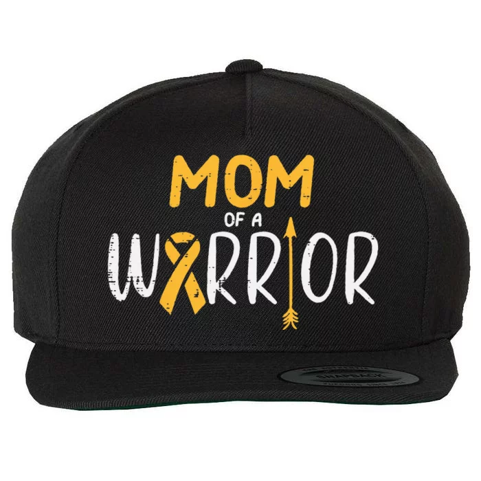 Mom Of A Warrior Childhood Cancer Ribbon Awareness Family Wool Snapback Cap