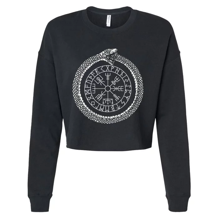 Mystic Ouroboros Ancient Viking Symbol Vegvisir Norse Cropped Pullover Crew