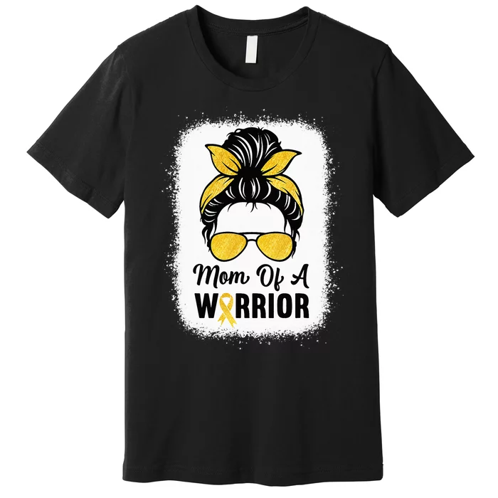 Mom Of A Warrior Gold Childhood Cancer Awareness Messy Bun Premium T-Shirt