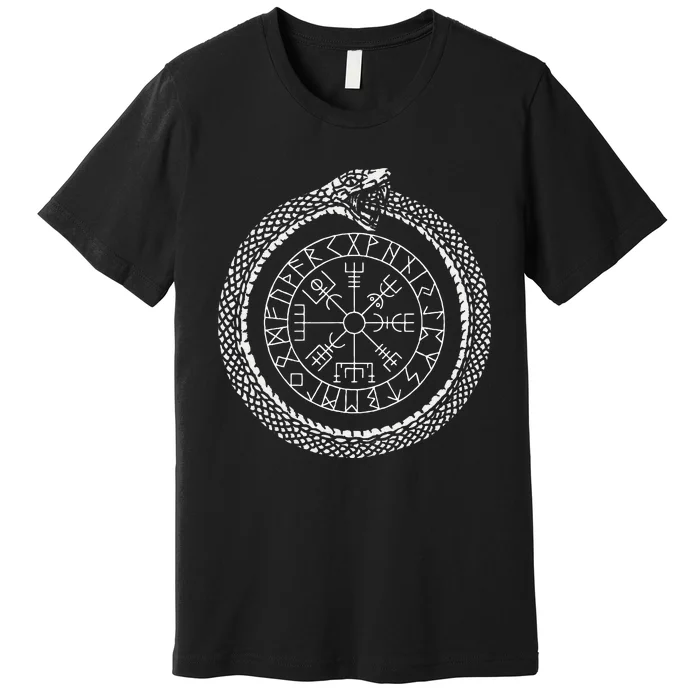 Mystic Ouroboros Ancient Viking Symbol Vegvisir Norse Premium T-Shirt