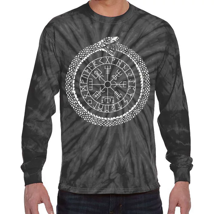 Mystic Ouroboros Ancient Viking Symbol Vegvisir Norse Tie-Dye Long Sleeve Shirt