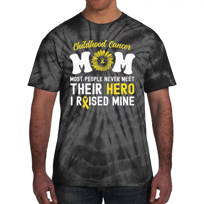 Mom Of A Warrior Hero Childhood Cancer Awareness Sunflower Tie-Dye T-Shirt