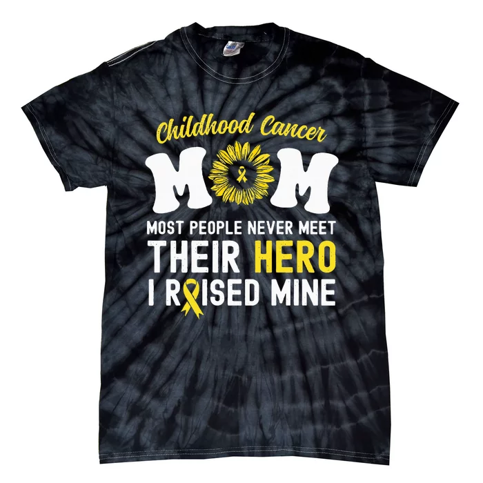 Mom Of A Warrior Hero Childhood Cancer Awareness Sunflower Tie-Dye T-Shirt