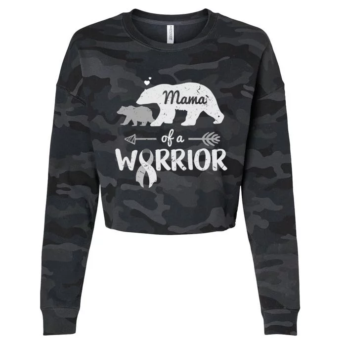 Mama Of A Warrior Brain Cancer Awareness Costume Bear Gift Cropped Pullover Crew