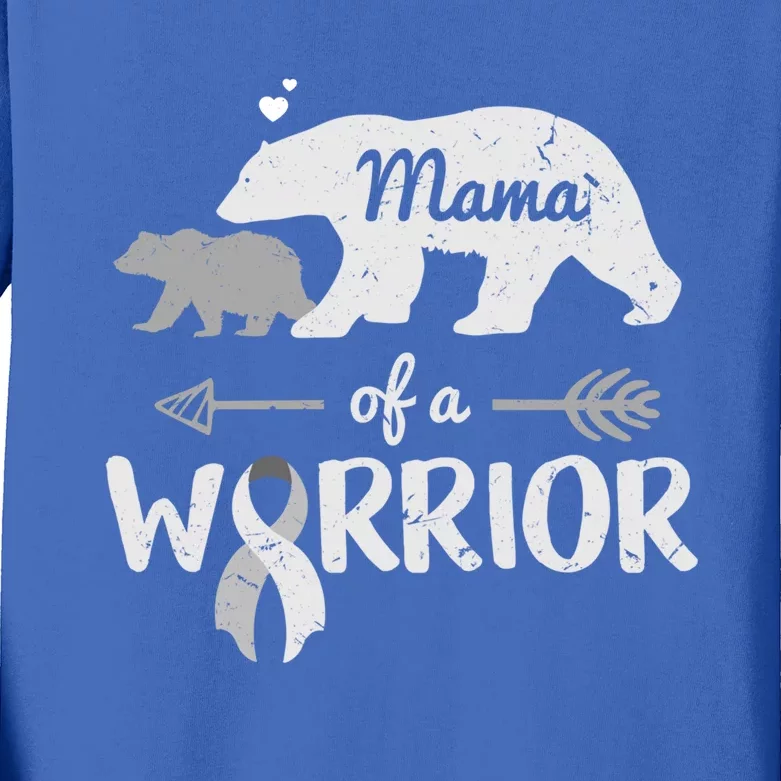 Mama Of A Warrior Brain Cancer Awareness Costume Bear Gift Kids Long Sleeve Shirt