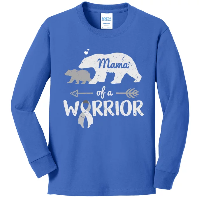 Mama Of A Warrior Brain Cancer Awareness Costume Bear Gift Kids Long Sleeve Shirt