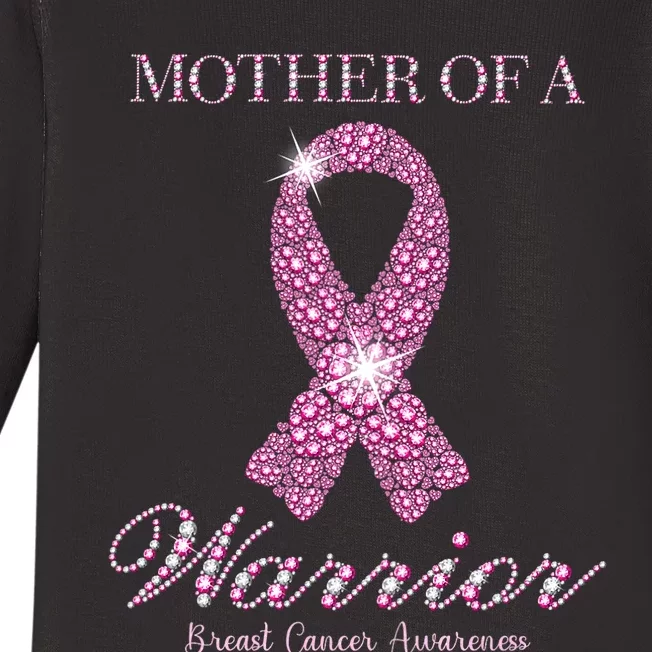 Mother Of A Warrior Breast Cancer Awareness Pink Ribbon Baby Long Sleeve Bodysuit