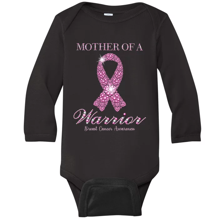 Mother Of A Warrior Breast Cancer Awareness Pink Ribbon Baby Long Sleeve Bodysuit