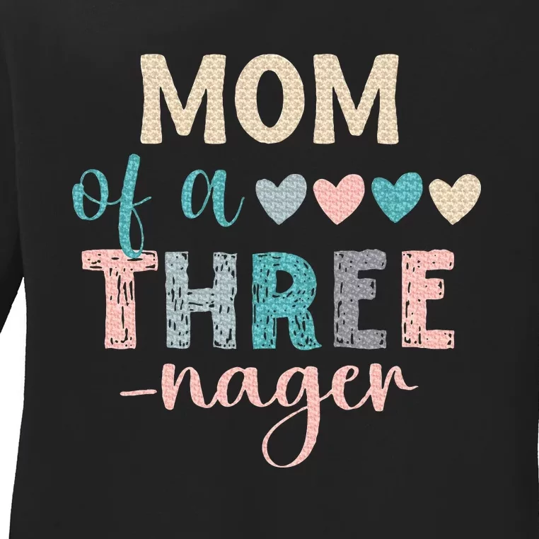 Mom Of A Threenager 3rd Birthday Matching Family Boho Ladies Long Sleeve Shirt