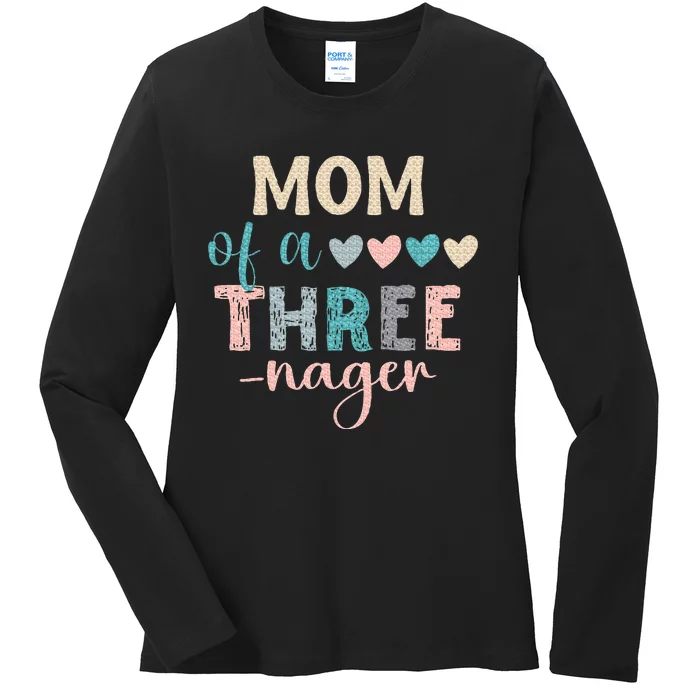 Mom Of A Threenager 3rd Birthday Matching Family Boho Ladies Long Sleeve Shirt