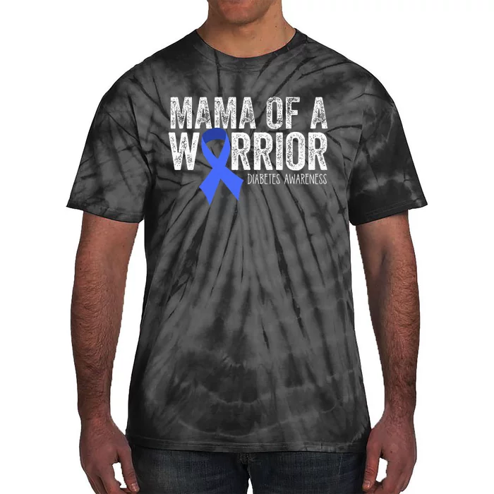 Mama of a Warrior T1D Mom Diabetic Blue Ribbon Support Gift Tie-Dye T-Shirt