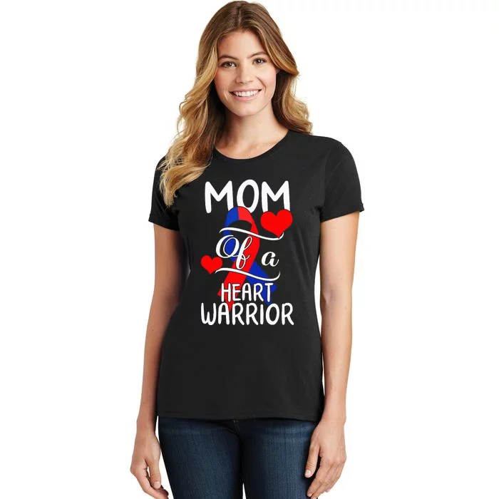 Mom Of A Heart Warrior CHD Disease Awareness Red Ribbon Gift Women's T-Shirt