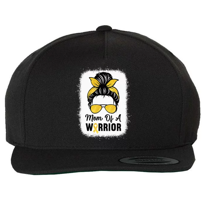 Mom Of A Warrior Gold Childhood Cancer Awareness Messy Bun Wool Snapback Cap