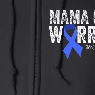 Mama Of A Warrior T1d Mom Diabetic Blue Ribbon Support Gift Full Zip Hoodie