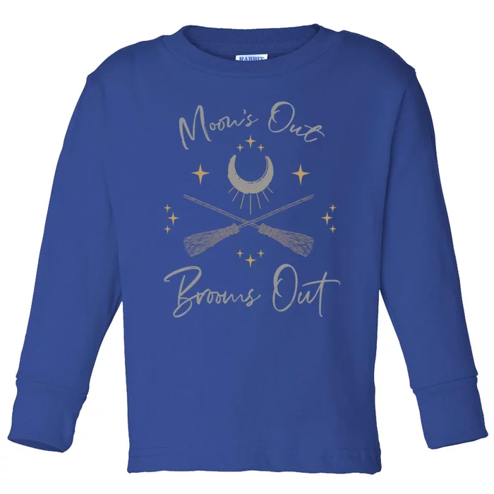 Moons Out Brooms Out Funny Pagan Witch Moon Cycle Gift Toddler Long Sleeve Shirt