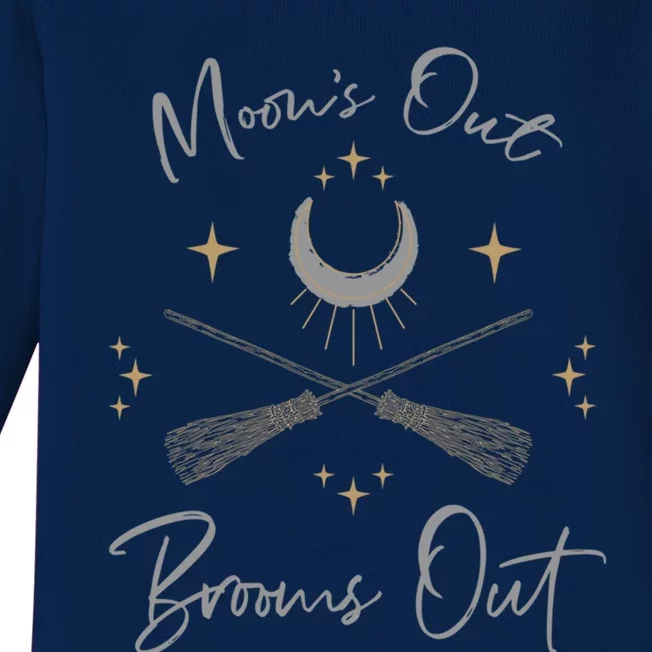 Moons Out Brooms Out Funny Pagan Witch Moon Cycle Gift Baby Long Sleeve Bodysuit