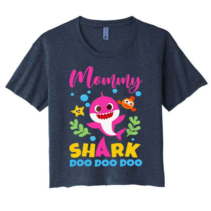 Mommy Of Birthday Shark Matching Oufit Party For Family Women's Crop Top Tee