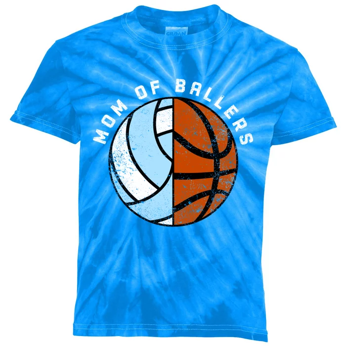 Mom Of Ballers Funny Volleyball Basketball Mom Cool Gift Kids Tie-Dye T-Shirt