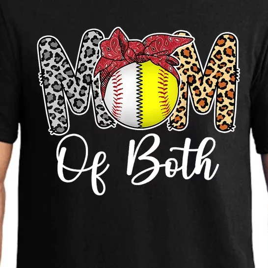 Mom Of Both Messy Bun Baseball Softball Mama Mothers Day Pajama Set