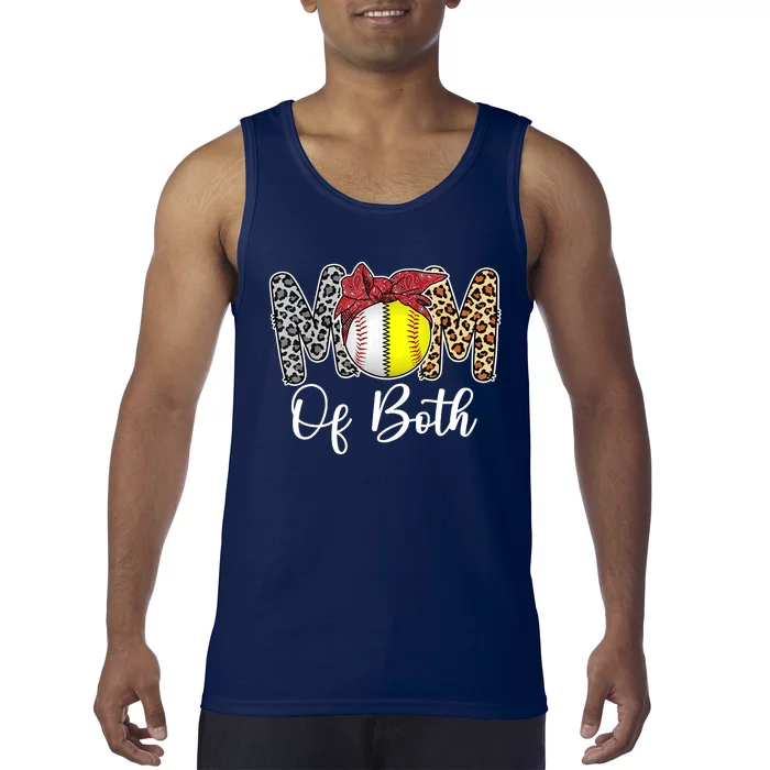 Mom Of Both Messy Bun Baseball Softball Mama Mothers Day Tank Top