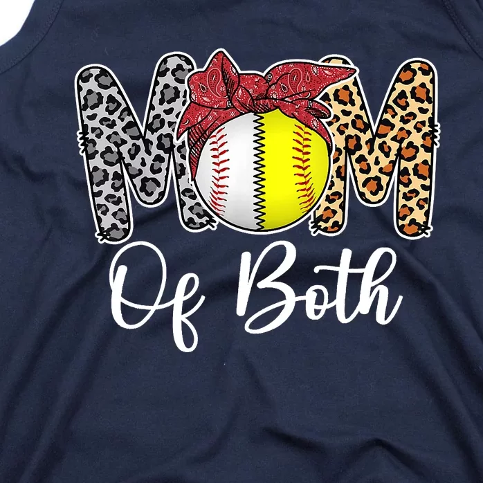 Mom Of Both Messy Bun Baseball Softball Mama Mothers Day Tank Top