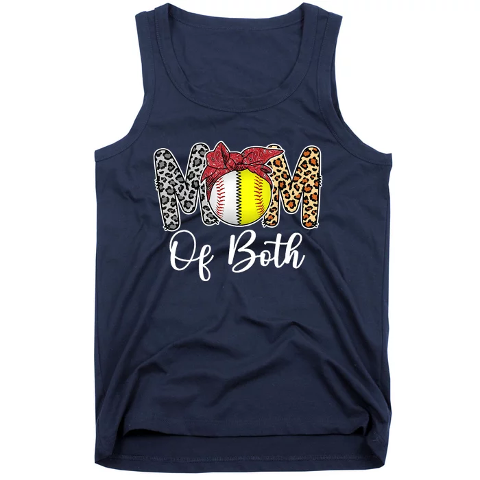 Mom Of Both Messy Bun Baseball Softball Mama Mothers Day Tank Top