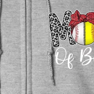 Mom Of Both Messy Bun Baseball Softball Mama Mothers Day Full Zip Hoodie