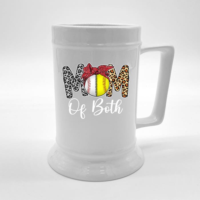 Mom Of Both Messy Bun Baseball Softball Mama Mothers Day Front & Back Beer Stein