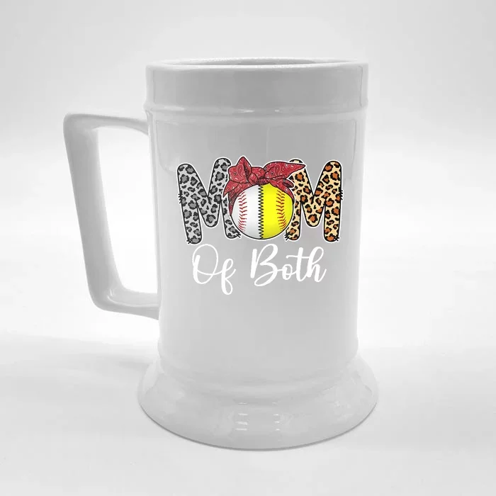 Mom Of Both Messy Bun Baseball Softball Mama Mothers Day Front & Back Beer Stein