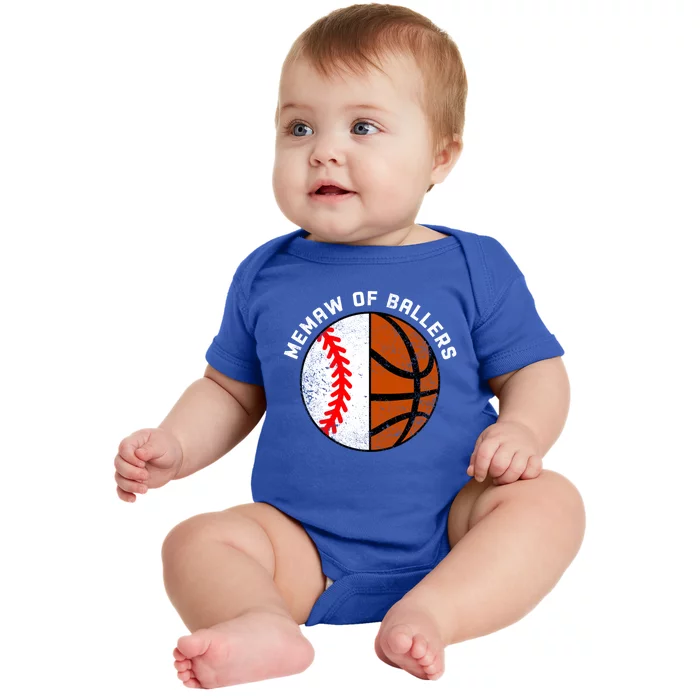 Memaw Of Ballers Funny Baseball Basketball Grandma Memaw Gift Baby Bodysuit