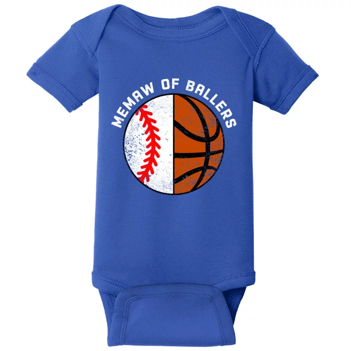 Memaw Of Ballers Funny Baseball Basketball Grandma Memaw Gift Baby Bodysuit