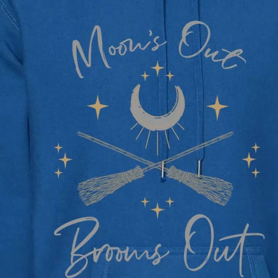 Moons Out Brooms Out Funny Pagan Witch Moon Cycle Gift Funny Gift Premium Hoodie