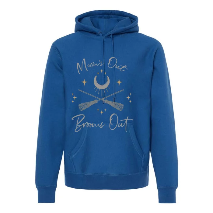 Moons Out Brooms Out Funny Pagan Witch Moon Cycle Gift Funny Gift Premium Hoodie