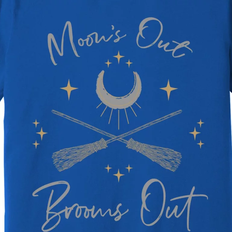 Moons Out Brooms Out Funny Pagan Witch Moon Cycle Gift Funny Gift Premium T-Shirt