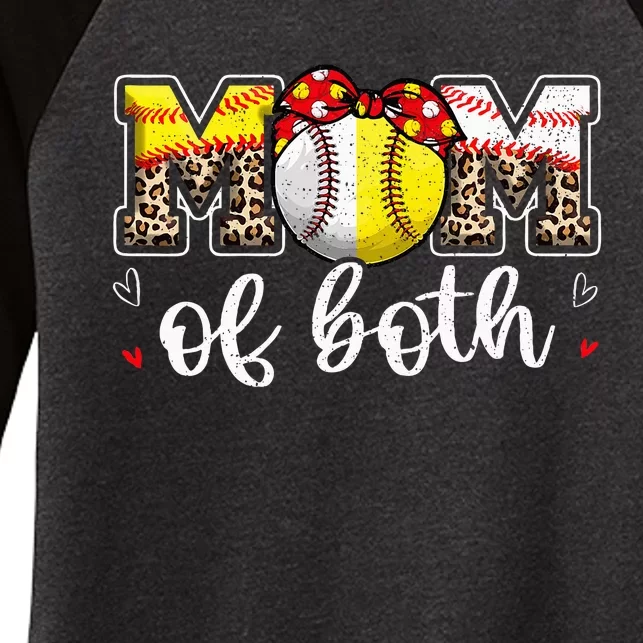 Mom Of Both Leopard Game Day Baseball Softball MotherS Day Women's Tri-Blend 3/4-Sleeve Raglan Shirt