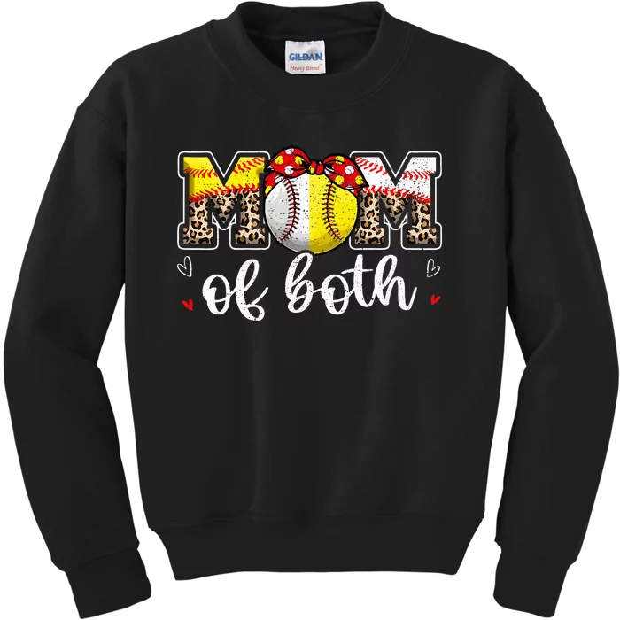 Mom Of Both Leopard Game Day Baseball Softball MotherS Day Kids Sweatshirt