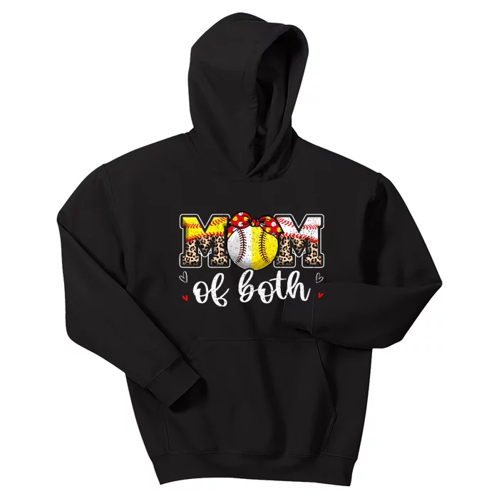 Mom Of Both Leopard Game Day Baseball Softball MotherS Day Kids Hoodie