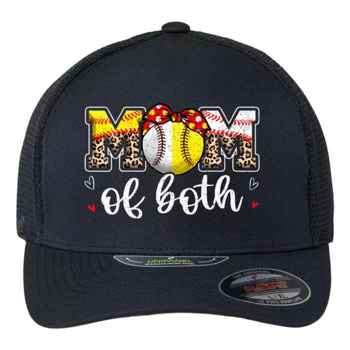 Mom Of Both Leopard Game Day Baseball Softball MotherS Day Flexfit Unipanel Trucker Cap