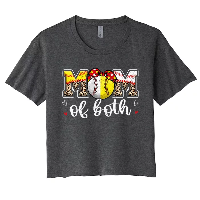 Mom Of Both Leopard Game Day Baseball Softball MotherS Day Women's Crop Top Tee