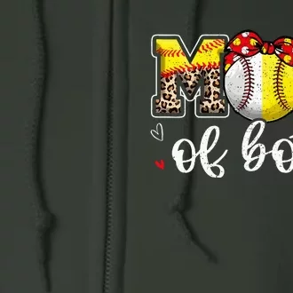 Mom Of Both Leopard Game Day Baseball Softball MotherS Day Full Zip Hoodie