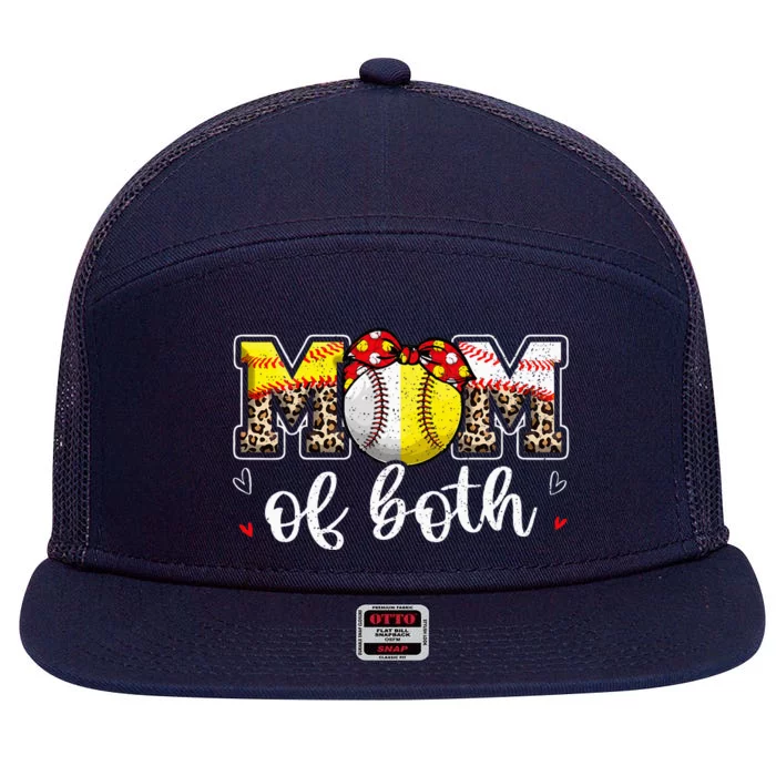 Mom Of Both Leopard Game Day Baseball Softball MotherS Day 7 Panel Mesh Trucker Snapback Hat